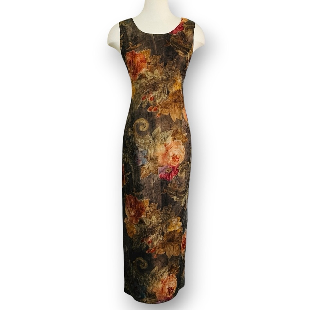 Vintage Virgo Moody Muted Tones Floral Print Sleeveless Maxi Dress